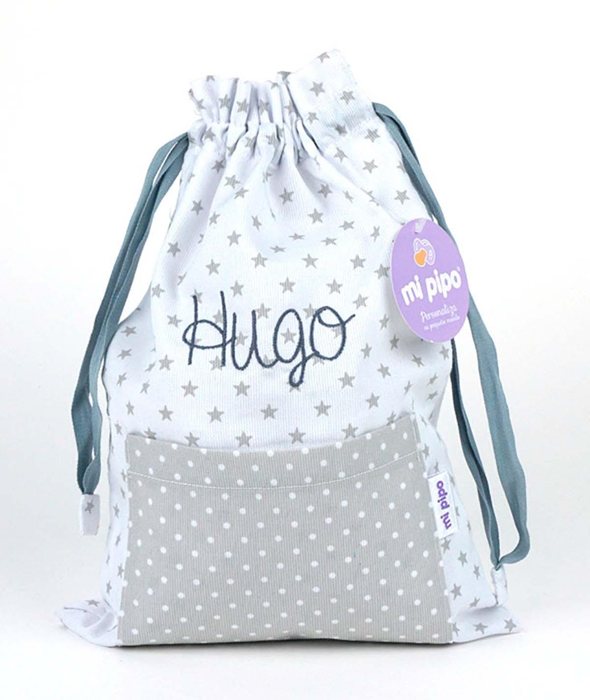 Bolsa Tela Niños Personalizada Saquito Mi Pipo Estrellas Gris - Nanetes #